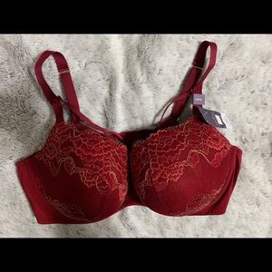 Red/Gold Lace Strappy Corset Boost Balconette Bra